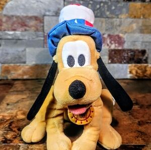 Disney Plush 4-Of July ( Pluto ) • Yellow / Blue / Red • 7"- Tall X 5"-Long •